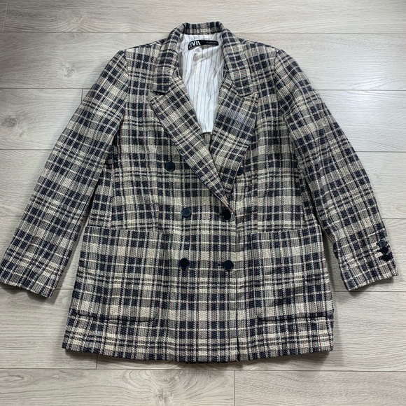 Zara Plaid Double Breasted Blazer - Picture 3 of 11